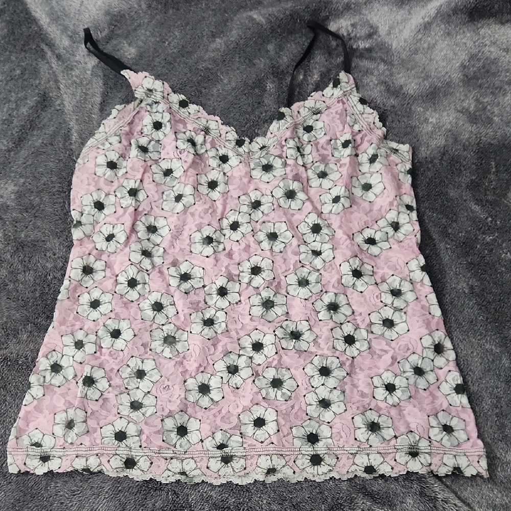 Hanky Panky Pink Floral Lace Camisole with Black Accents